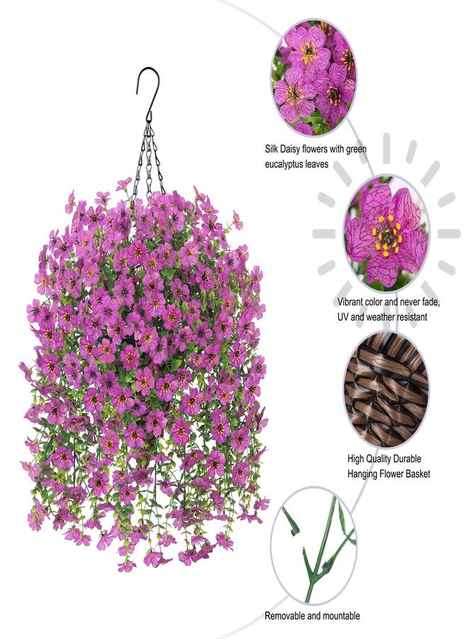 HyeFlora Artificial Hanging Flowers Basket for Outdoor, Fake Flowers Faux Plants Look Real for Yard Gardens Porch Patio Home (Purple) - Image 2